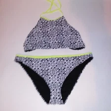 Joe Boxer Bikini Swim Set Top Bottom Black White Yellow Crop Geo Print New