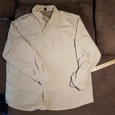 TACVASEN CONVERTABLE FISHING HUNTING SHIRT VENTED CAPED 100% NYLON 2XL BEIGE