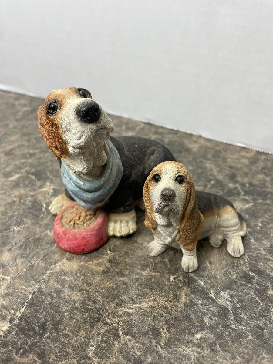 Pair of Vintage 90s Basset Hound Collectible Figurines Stone