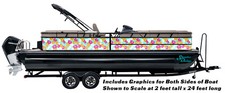 Tropical Tiki Flowers Graphic Decal Teal Fishing Boat Pontoon US Wrap Kit Vinyl