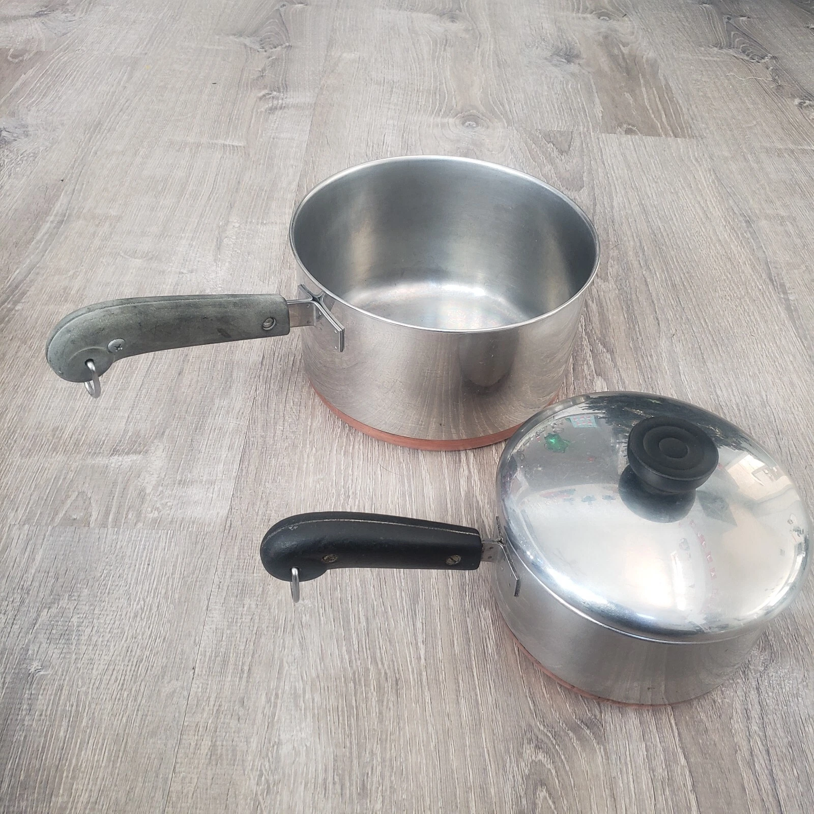 Vintage Revere Ware 1801 1.5 QT W Lid & 3 QT No Lid Sauce Pans Pot Copper Bottom