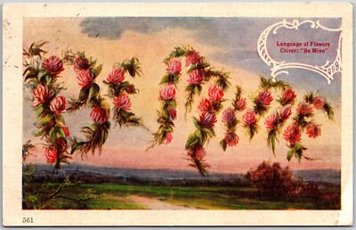 1920's Language Of Flowers Clover: Be Mine Sunset Nature Posted Postcard