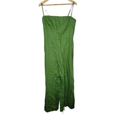 Reformation Size 12 Green 100% Linen Spaghetti Strap Wide Leg Jumpsuit Women's