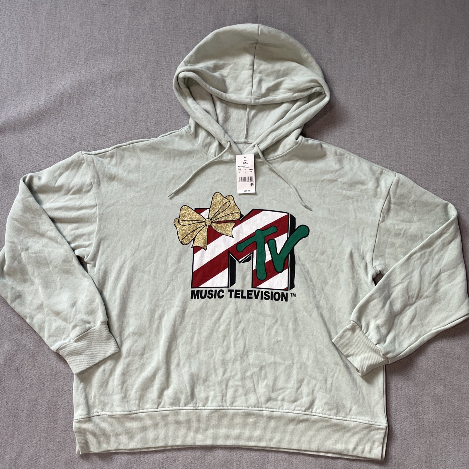 MTV Women's Holiday Hooded Graphic Pullover Sweatshirt -Size XXL Color Green