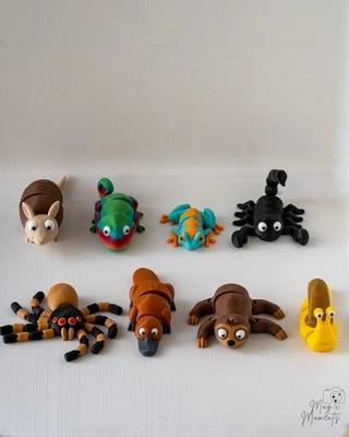 MAGIC MOMENTS 3D FARM 3D Printed Exotic Animal Figures - Armadillo Sloth Lizard Spider Frog