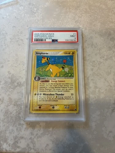 POKEMON AMPHAROS 2005 EX UNSEEN FORCES #1 HOLO PSA 9