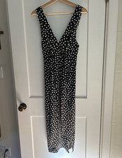 Urban Outfitters Black/White Polka Dot Deep V neck high slit dress