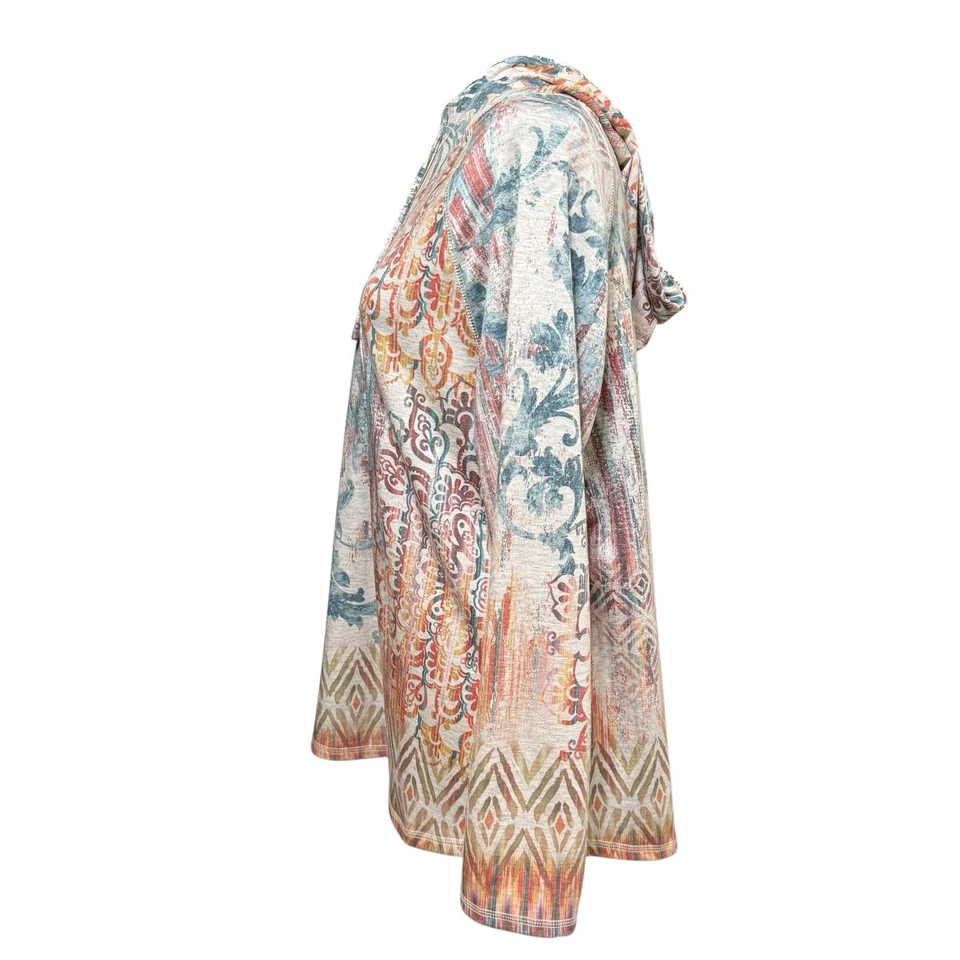 Sudadera con Capucha Chico’s Zenergy Top Multicolor Estampado Boho Manga Larga Talla 2 Grande Foto 4 de 4