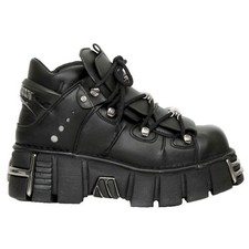Nuove scarpe Rock Tower stivali biker gotici in pelle nera metallizzata UK2026