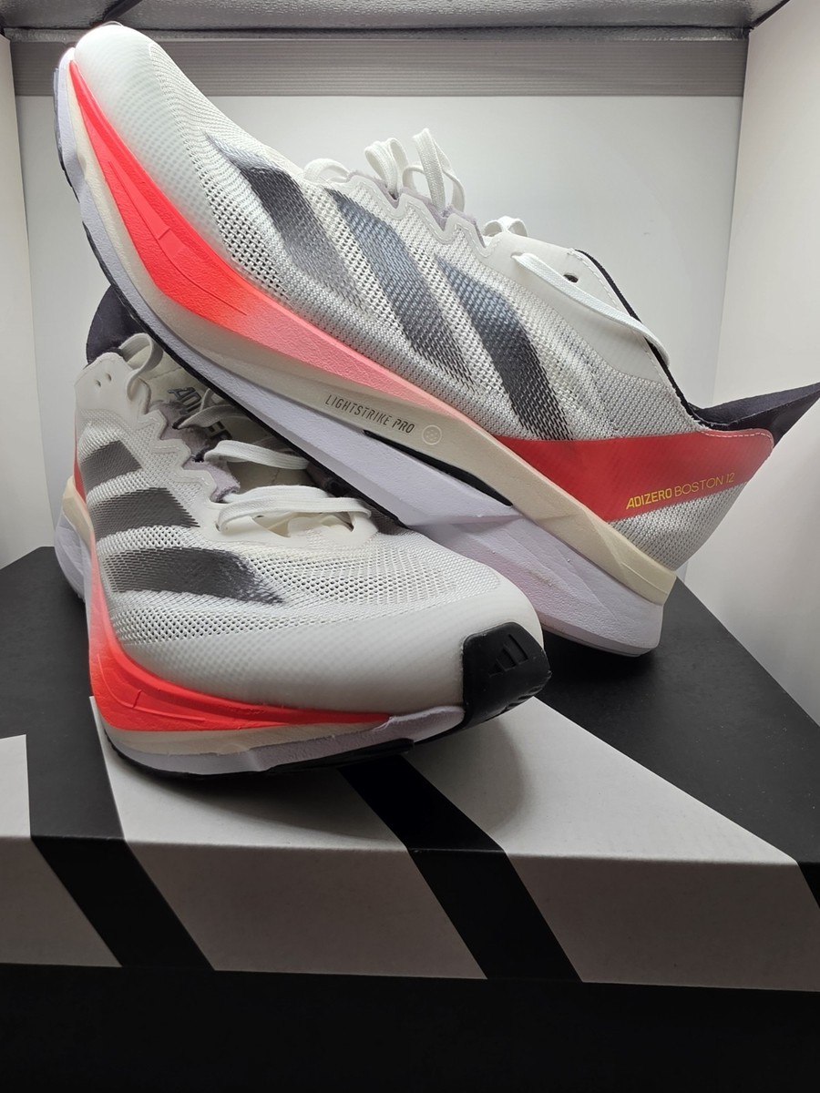 adidas Adizero Boston 12 White Aurora Solar Red IF9210 Mesh