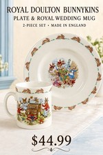 Royal Doulton Bunnykins 1986 Royal Wedding Mug  8  Plate Set England. 44.99.