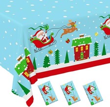 Christmas Party Supplies - Santa-Themed Disposable Tablecloth - Includes Red