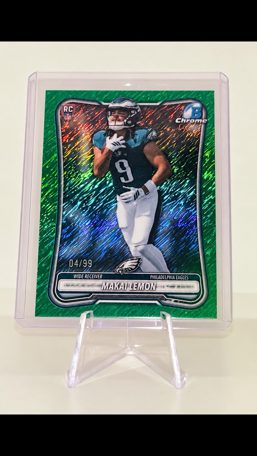 2026 Bowman Chrome Makai Lemon RC Green Shimmer /99 Eagles Color Match BCV-119