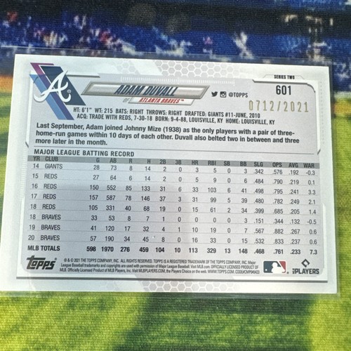 2021 Topps Gold Adam Duvall Atlanta Braves #601 712/2021 - Bild 2 von 2