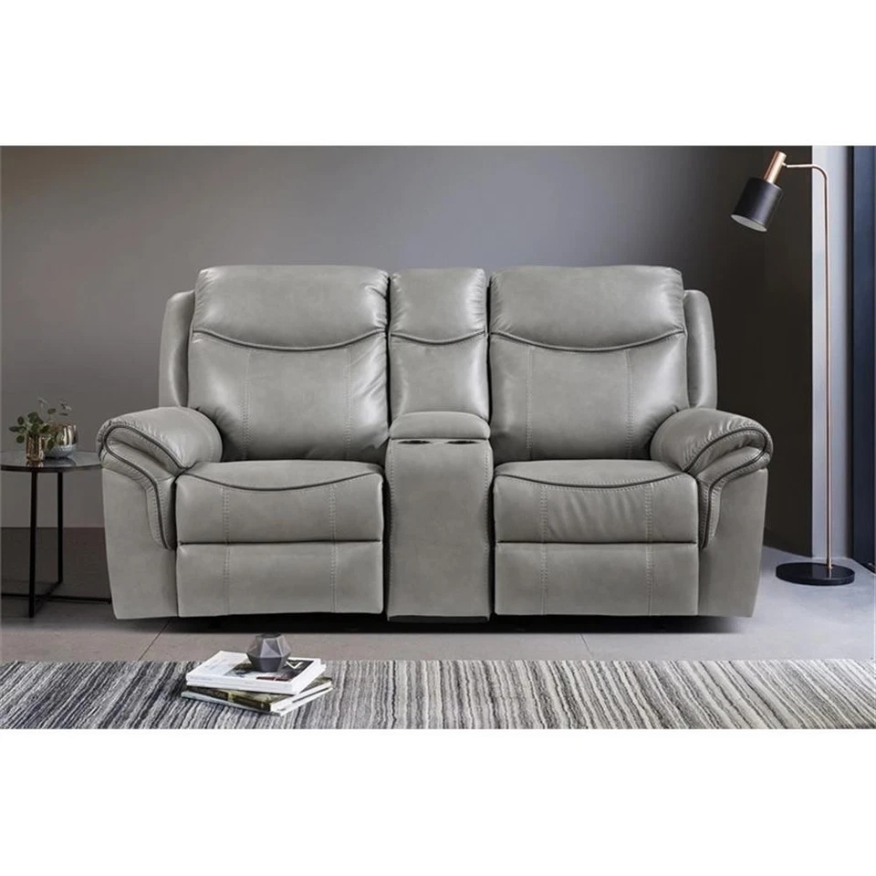 Lexicon Aram Faux Leather Double Glider Reclining Loveseat in Gray - Image 3 of 4