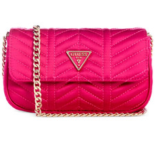 $88. GUESS Jewel Mini Flap Crossbody Satin Chevron Quilted Red Gold