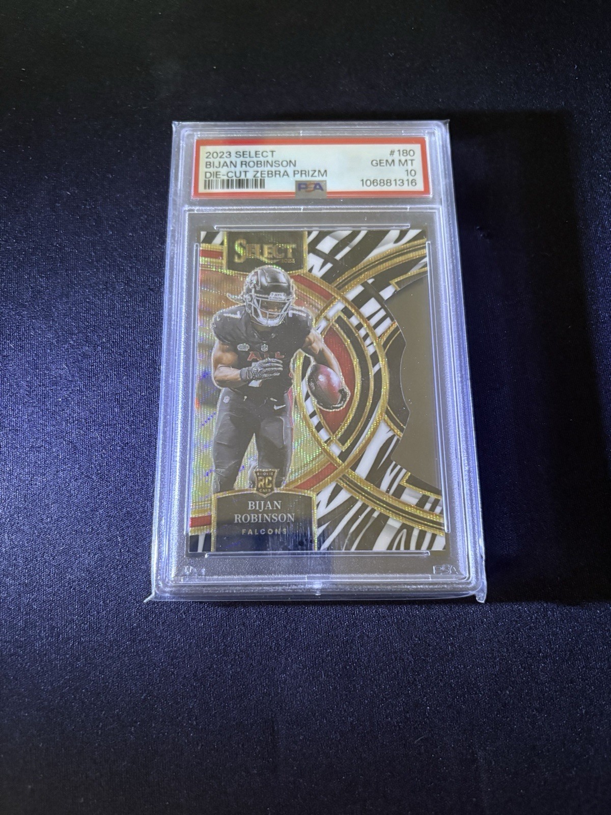 2023 Panini Select - Premier Level Bijan Robinson #180 Zebra Prizm Die-Cut (RC)