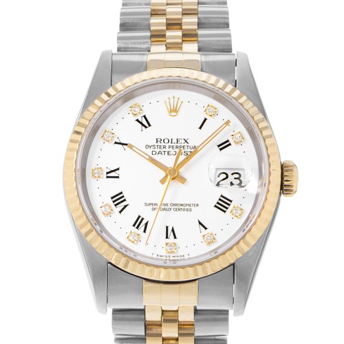 Rolex Datejust 36 16233 White Diamond Dial Steel 18k Yellow Gold Mens Watch 1995