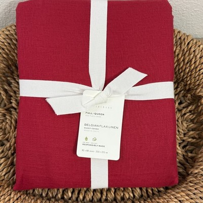 POTTERY BARN BELGIAN FLAX LINEN DUVET COVER FULL/QUEEN ~ RED BERRY