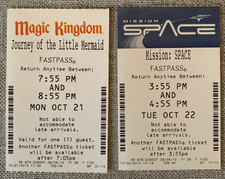 2 x MAGIC KINGDOM FASTPASSES - LITTLE MERMAID/MISSION SPACE - 2013