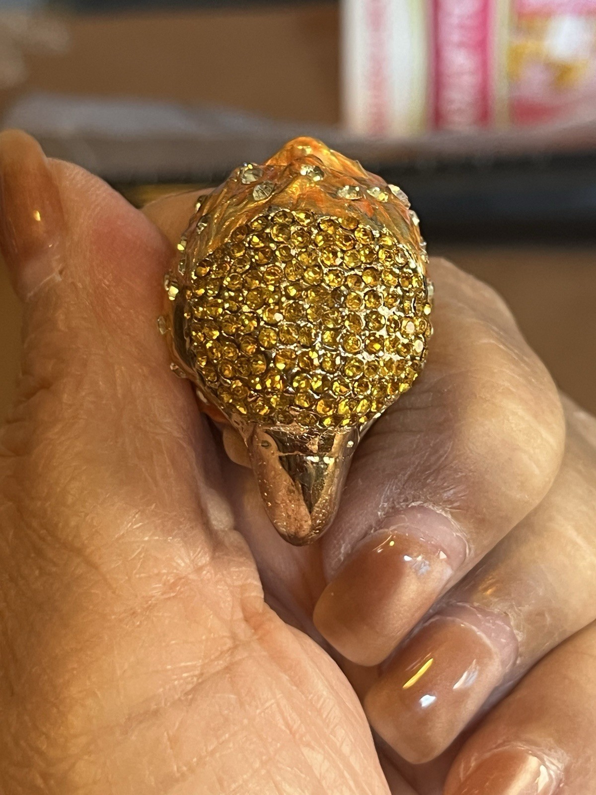 Rhinestone Encrusted Eagle Statement Ring, Sz 8 1… - image 4