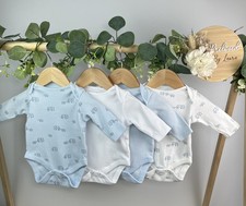 Next Baby Boys Preloved Set Of 4 Long Sleeve Blue & White Vests Upto 1 Month