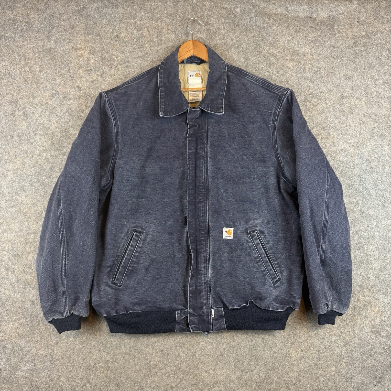 Carhartt FR Jacket Mens XL Navy Duck Canvas Bomber Flame Res