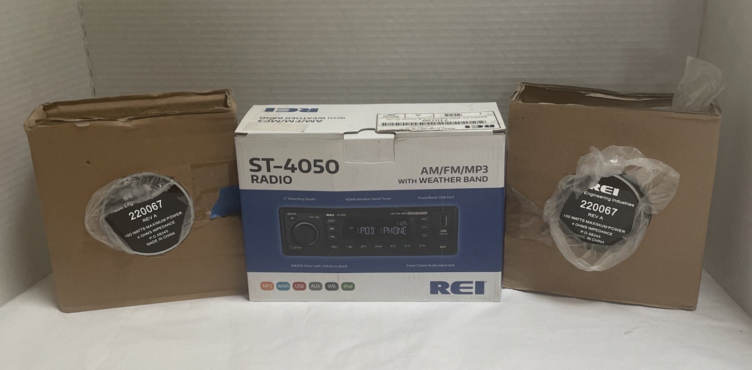 REI ST-4050 AM/FM/WB/AUX/IPOD/USB/MP3 STEREO W/WEATHER BAND  +2 SPEAKERS 220067