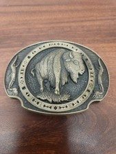 Buffalo Bison Belt Buckle USA Award Design Medals Inc. Solid Brass VTG Original