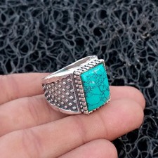 925 Sterling Silver Blue Turquoise Gemstone Ring Handmade Gift Men's Ring B120