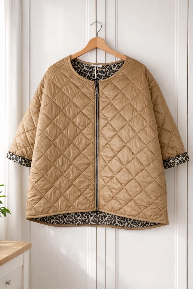 Damen Steppjacke ultraleicht beige Leo One Size 38-44 Übergangsjacke Oversize - Bild 1 von 4