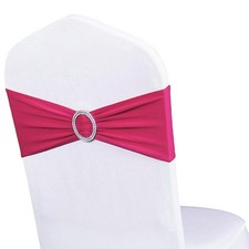 Pack of 50 Spandex Hot Pink Chair Sashes Bows Elastic Chair Bands with Buckle...