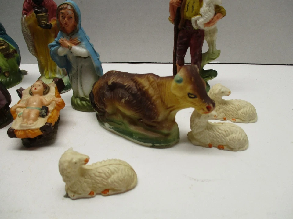 Vintage Plastic Celluloid Nativity Set Figurines Lot Of 14 - Image 4 of 4