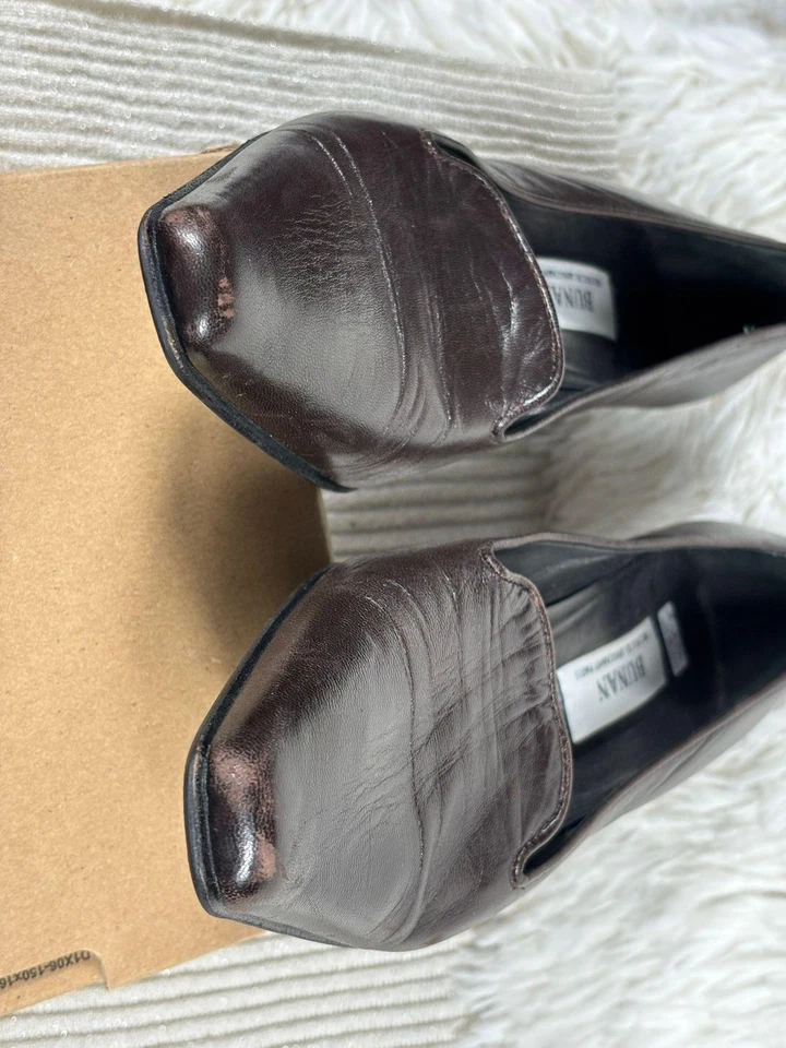 Zapatos de salón Bunan para mujer talla 8,5 cuero marrón sin cordones tacón de gatito hechos en Italia Foto 4 de 4