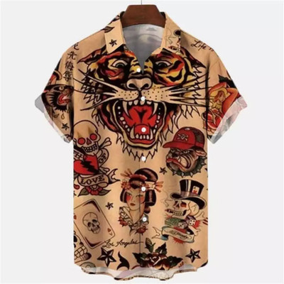 Retro 3D Animal Print Short Sleeve Shirt for Men in Various Colors an
