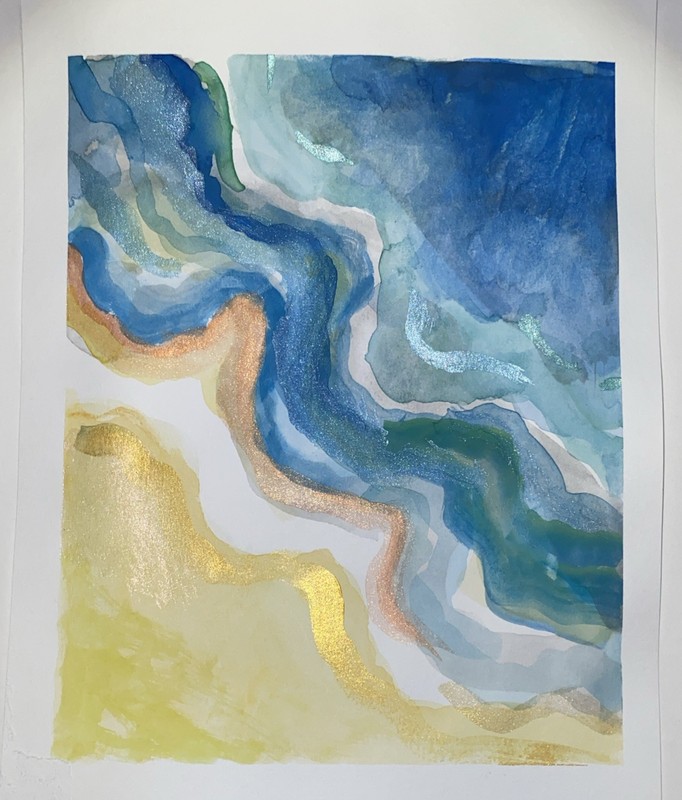 Aerial Coastline, 6/6, Standard/Metallic Watercolors, Signed, COA.