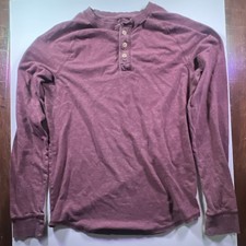 Goodfellow  Co Men's S Burgundy Cotton Knit Henley Long Sleeve Tee