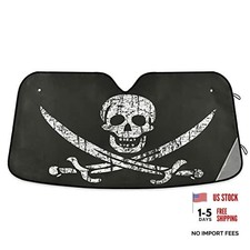 Jolly Roger Pirate Skull Car Sun Shade Windshield Grunge Skeleton Sun Shield