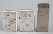2 Small Vintage Sterling Silver Flip Top Lighters & Japanese Chateau Lighter, NR