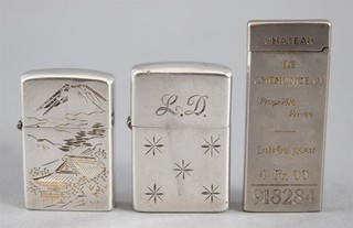 2 Small Vintage Sterling Silver Flip Top Lighters & Japanese Chateau Lighter NR