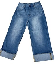 Halara Flex High Waist Cuffed Wide Leg Stretch Acid Wash Jeans Women Med. Petite