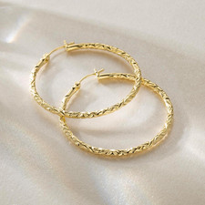 Premium 14K Gold-Plated Hoop Earrings   40mm Large, Interlaced Engraving