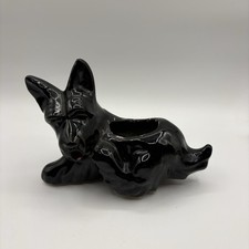 Vintage Black Scottie Dog Ceramic Planter Glossy Glaze