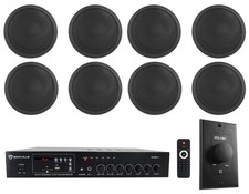 Rockville Commercial Restaurant Amp+(8) 6" Black Ceiling Speakers+Wall Control