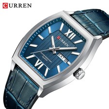CURREN Men Rectangle Watch Roman Numerals Date Wristwatch Male Leather Watches