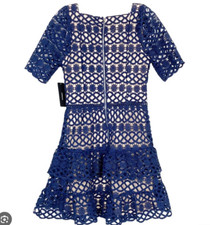 $149 NWT Lulu's Navy Blue Crochet Overlay Ruffle Hem Dress jmd8787 small