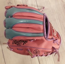 Girl's Pink 9 Inch Rawlings Baseball Mitt Right Hand Throw "Girl's Rule"