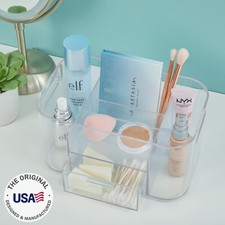 STORi Bliss- Clear Plastic Makeup Organizer with 4 Compartments and Drawer