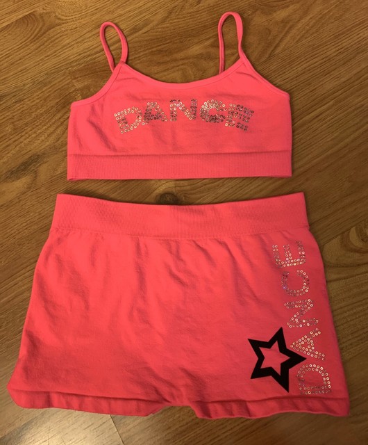 Hot Pink Dance Two Piece Sequin Set Crop Top And Booty Shorts One Size