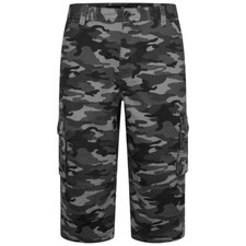 New Mens 3/4 Long Length Shorts Elasticated Waist Cargo Combat Three Quarter 01m